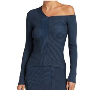 Johnathan Simkhai Womens Charlie Asymmetric Ribbed Sweater Blue Size Small